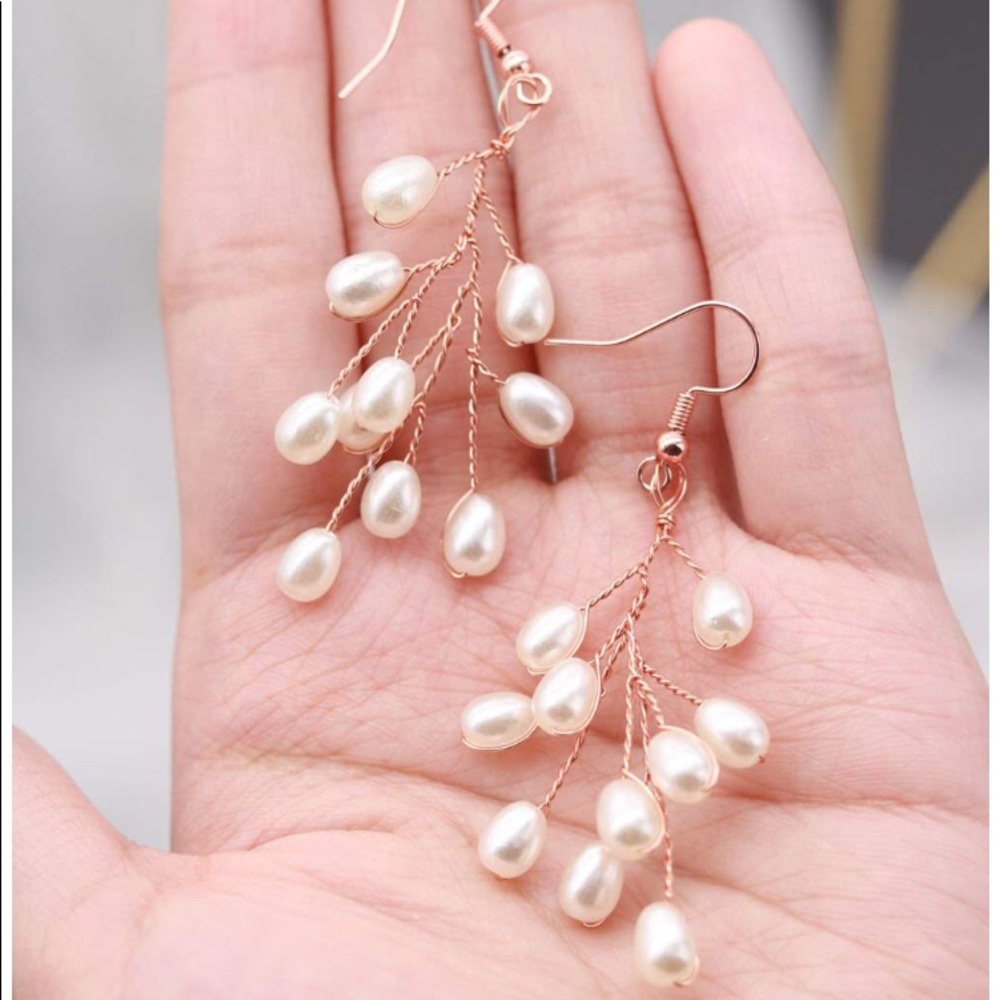 Rose Gold Drop Pearl Earrings